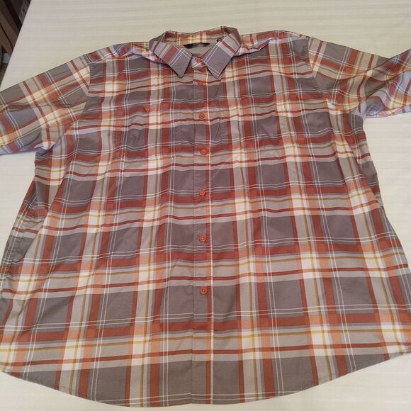 Wrangler Men's 2XL Checked Short Sleeve Button Up Shirt Orange & Gray - Picture 1 of 7